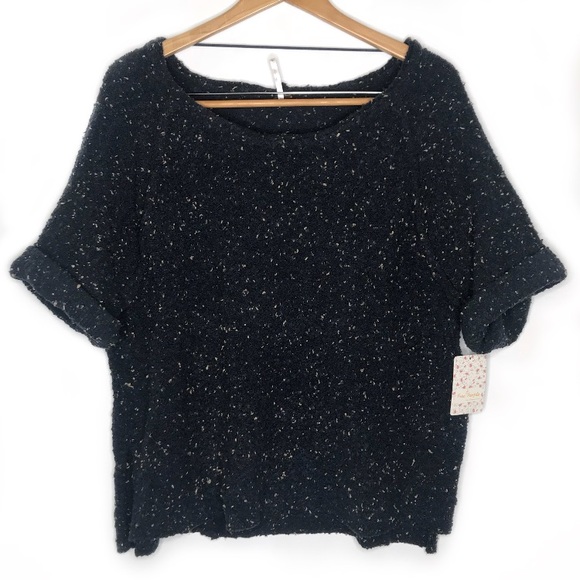 FREE PEOPLE | NWT Navy Slouchy Short Sleeve Sweater Size Small - Picture 2 of 8